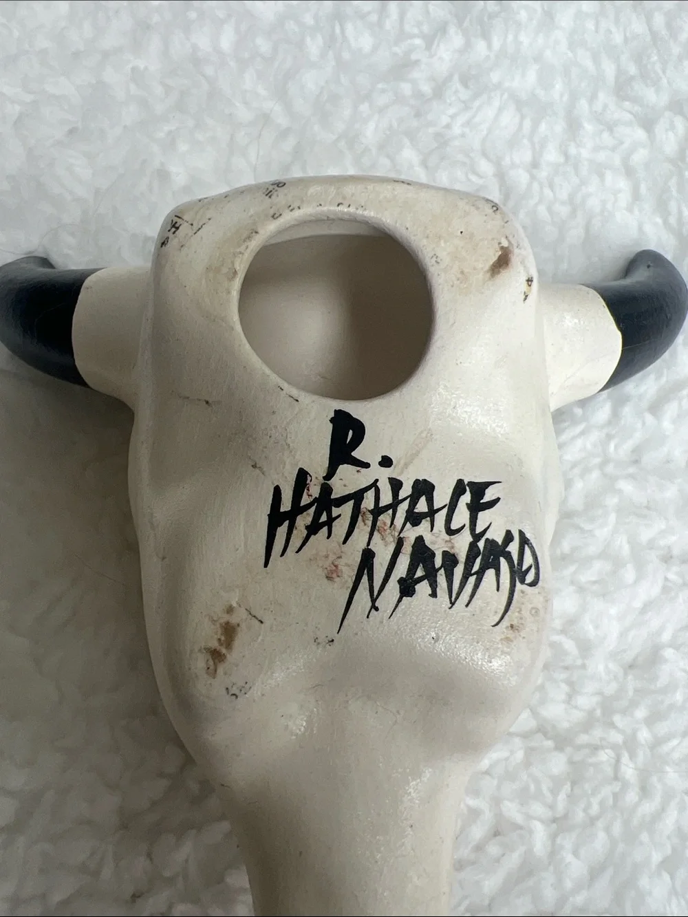 Vintage Navajo Signed R. Hathale Hand Painted Pottery Steer Skull 5